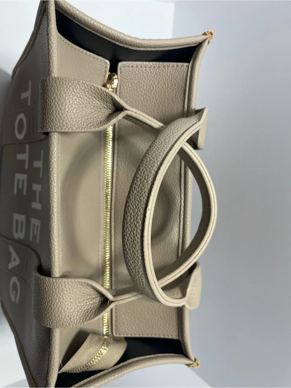 Neutral Beige Pebbled Tote Bag with Top Handles